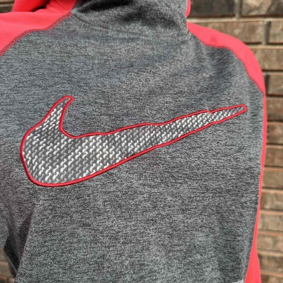 Nike Hoodie Womens M Pink Grey Pullover Athletic Therma Fit Raglan Sleeve Pocket - Picture 2 of 7